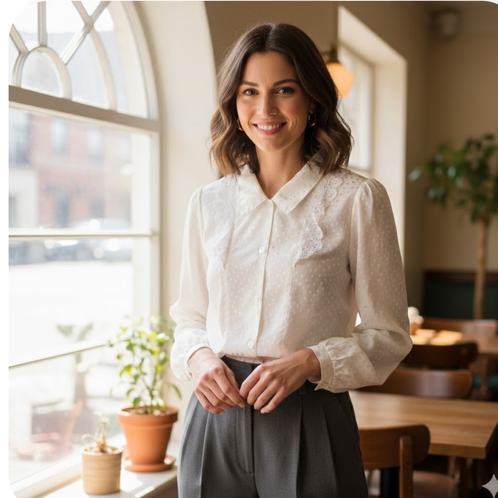 Vintage White off Long Sleeve Buttoned Blouse